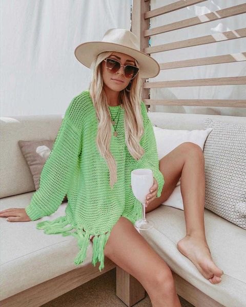 Sommer-Fischnetz-Bikini-Bluse, langärmelig, Sonnenschutz, Überhemd, Strand-Abdeckung