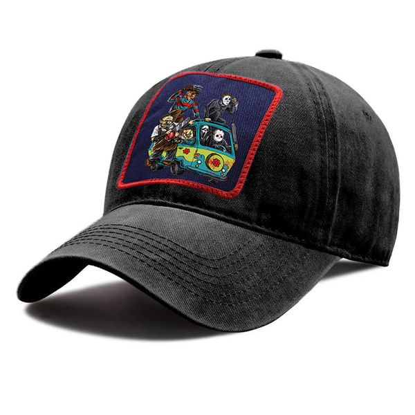 Caps de bola personagem de filme de terror serra imprimida boné de beisebol feminino snapback hat masculina base de beisebol ao ar livre chapé chapéu de lavagem vintage z0301