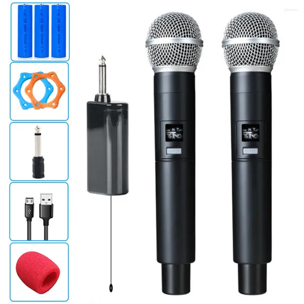Microfones para computador uhf mixer de frequência dupla estável sinalizador sem fio Microfone recarregável Bateria com adaptador de exibição do LED receptor