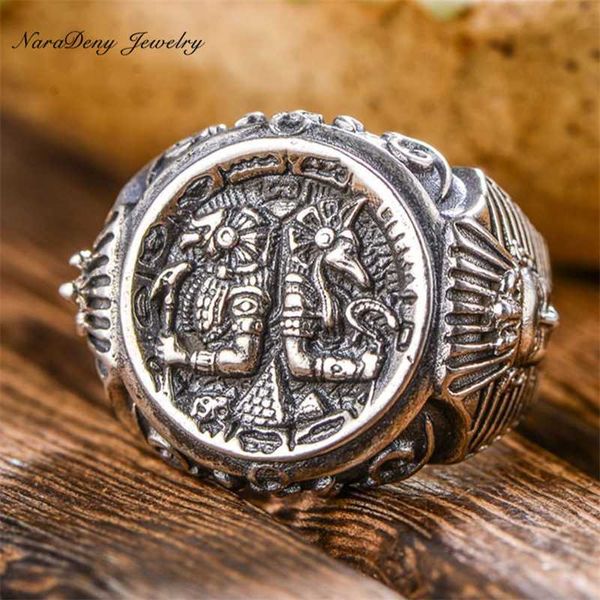 Cluster Ringe S925 Sterling Silber Vintage Farbe Horus Anubis Der Wanderer des alten Ägypten Punk Antik Offener Fingerschmuck