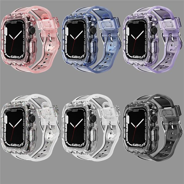 Умные ремни Прозрачный TPU защитный корпус Bling Brap Brap Swate Band Bracelet Band Fit Iwatch 8 7 6 SE 5 4 3 для Apple Watch 38/40/41 мм 42/44/45 мм.