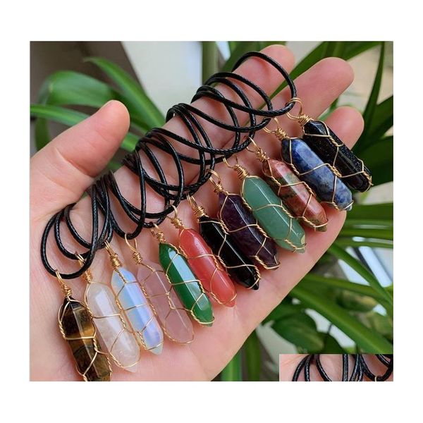 Auto DVR Anhänger Halsketten Wire Wrap Reiki Heilung Kristall Stein Chakra Rose Tigerauge Seil Halsband Großhandel Energie Anhänger Halskette Schmuck Dhlik