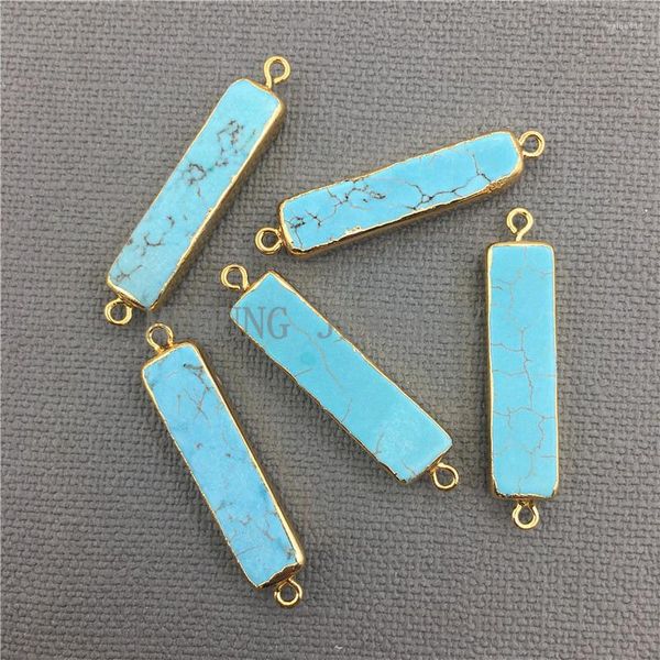 Colares pendentes My0344 Blue Retangular Howlite Connector Natural Stone Charme com fiança de cor de ouro dupla para colar ou pulseira