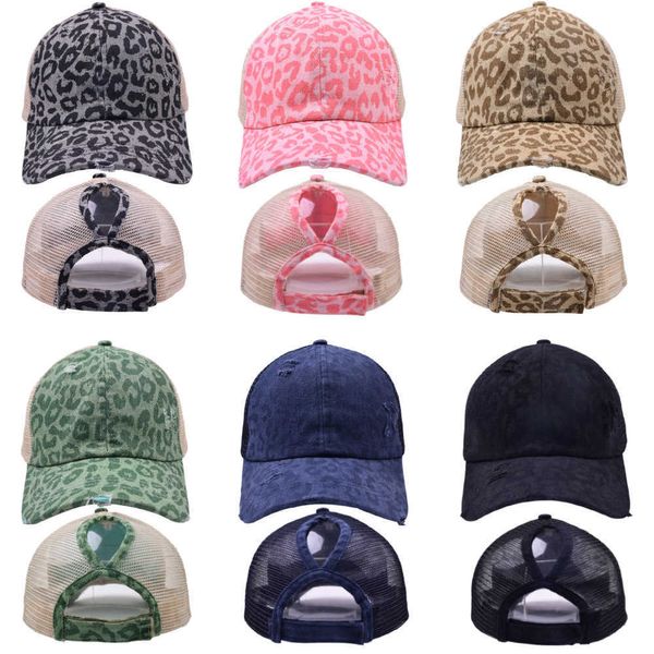 Ballkappen Leopardenmuster Pony Hut Rückseite Baseballkappe 6 Panel Hip Hop Caps Herren Damen Sonnenhut Verstellbare Hüte GorrasJ230228