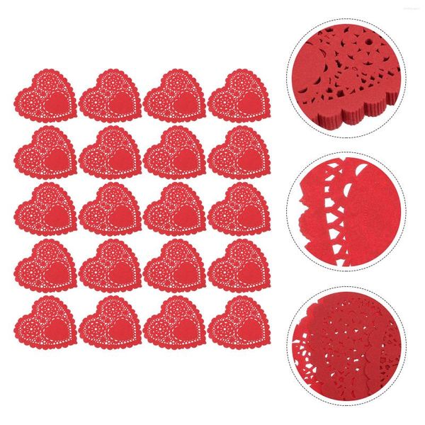 Parti Dekorasyon Doilies Paper Heart Cake Dantel Ped Pad Dekoratif Kırmızı Düğün Placemats Tek Kullanımlık Sevgililer Gibi Blot Yağ Tablo