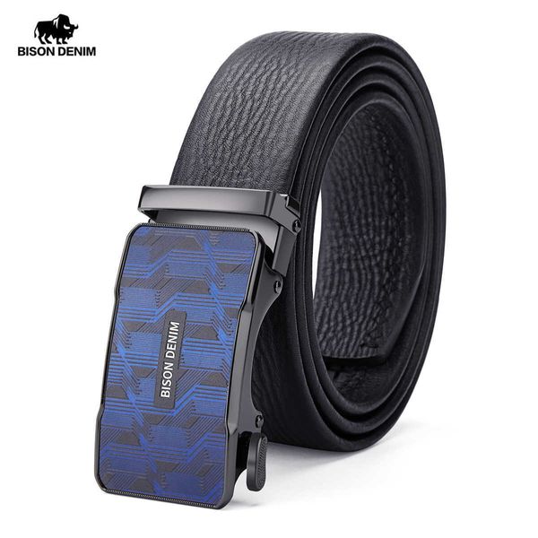 Gürtel BISON DENIM Luxus Strap Männlich Bund Top Qualität Schwarz Echtes Leder Gürtel Männer Mode Automatische Schnalle Kuh Leder Gürtel Z0228