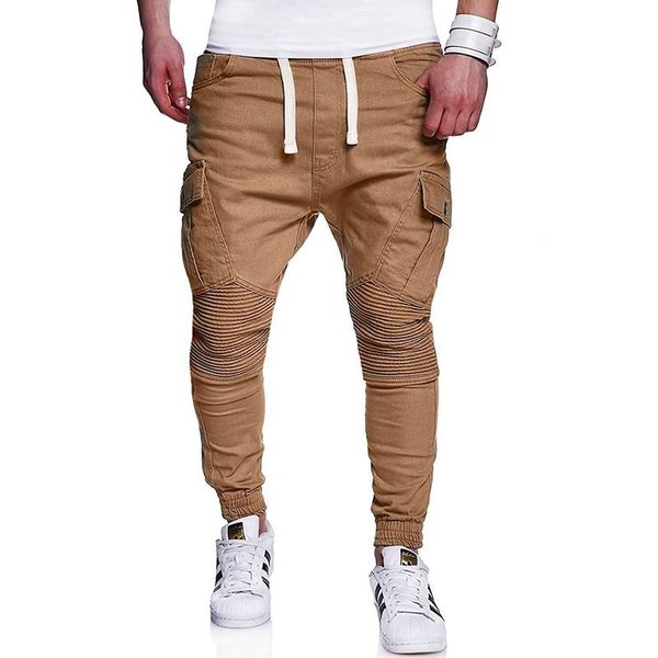 Pantaloni da uomo autunno taglia grande versatile tinta unita personalità cintura pieghettata cintura casual lunghezza intera M-4XL