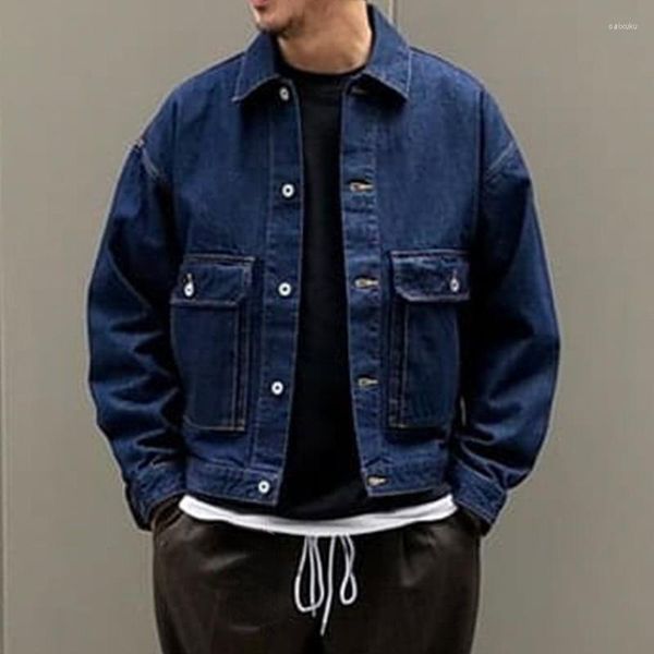 Giacche da uomo Primavera Autunno Abbottonatura allentata Cappotto blu denim Taglie forti Giacca da lavoro giapponese da uomo Oversize Xxl Spalla cadente Streetwear Ragazzi