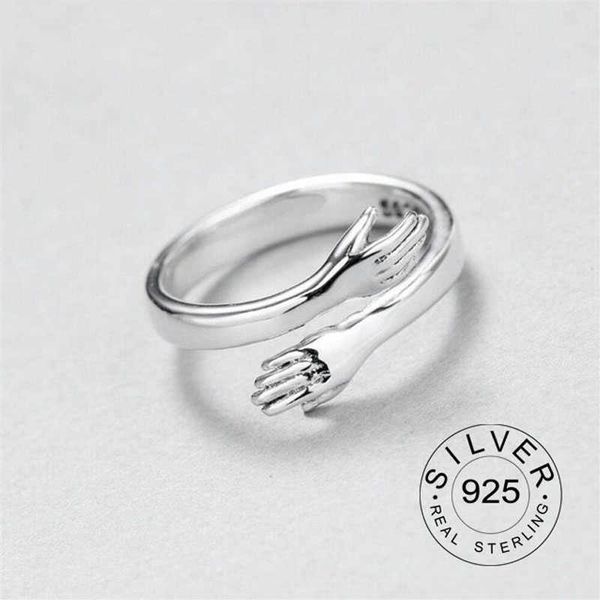 Cluster-Ringe, gut aussehender, veränderbarer 925er-Sterlingsilber-Unisex-Ring, trendiger feiner Schmuck, Schleife, Hände, Umarmung, vergoldete Ringe, Geschenk, Kofo G230228