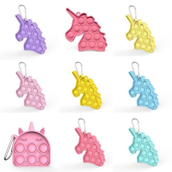 DHL Free Dhl Color Silicone Alívio do brinquedo de brinquedo Bolha de dedo fofo unicorn colorkeychain