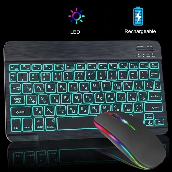 Tablet Kablosuz Klavye Fare Seti 10 inç Klavye Fare Kombinasyonları RGB PC Dizüstü Bilgisayar Telefonları İçin Bluetooth Klavye