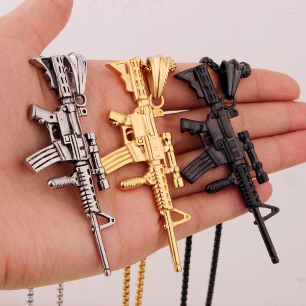 Anhänger Halsketten Mode Edelstahl Punk Gothic Gun Hip Hop Herren Jungen Täglich Schmuck Halskette Kostenlose Box Gliederkette 24 Zoll Weihnachten