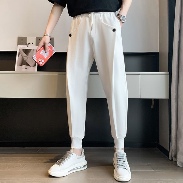 Calças femininas Capris, estilo coreano, masculina calças de alta qualidade de alta qualidade/calças fit slim fit