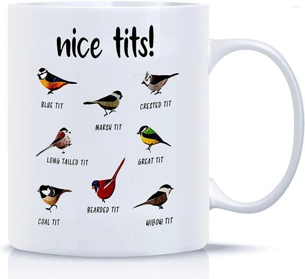 Tazze Novità in ceramica Tazza da caffè Nice Tits Bird Funny Watching Cup Amanti Regali per il giorno del Ringraziamento Natale