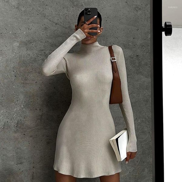 Vestidos casuais Turtleneck Mini Sweater Dress Women Women Bodycon Branco de manga longa 2023 Autumn Winter Knit