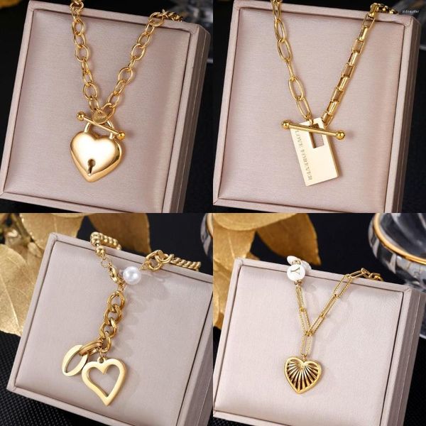 Colares de pendentes 316l aço inoxidável colar de ouro cor de pérola para mulheres Punk Street Rod Rust Pescond Jewelry Gift Gift