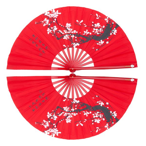 Attrezzature per il fitness all'aperto Tai Chi Fan 34cm Bamboo Chinese Kung Fu Fans Fan di arti marziali di alta qualità Fan a due mani Plum Flower Pattern Red Cover 230301