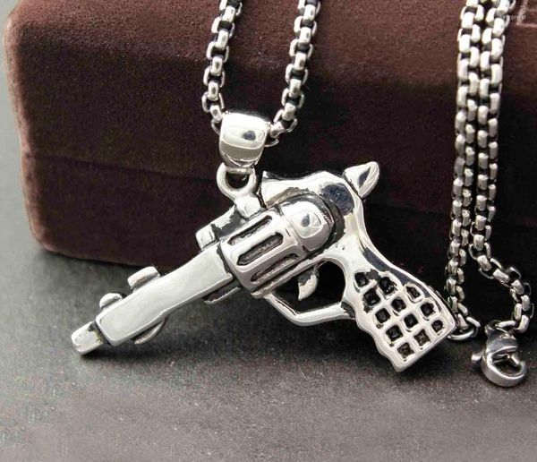 Collane con ciondolo Collana con pistola revolver in acciaio inossidabile - Gioielli hip-hop rocker da uomo