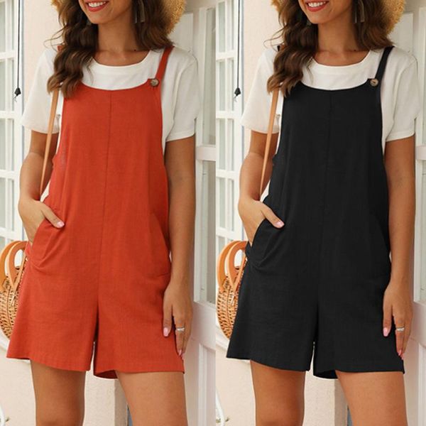 Damen-Overall, Strampler, Sommer, Damen, Baumwolle, Taschen, Playsuit, Shorts, Hosen, Bandeau-Strampler – Bowtie Neckholder Jumper Overalls