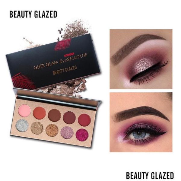 Sombra de ojos Beauty Glazed Paleta de sombras de 10 colores Sombra de ojos Brillo y mate Maquillaje con lentejuelas de diamante integral Entrega directa He Dh5He