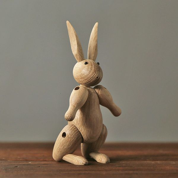 Oggetti decorativi Figurine Decorazioni per la casa Nordico Danese Intaglio del legno Miss Rabbit Joint Puppet Decorazione Soggiorno Per bambini 230228