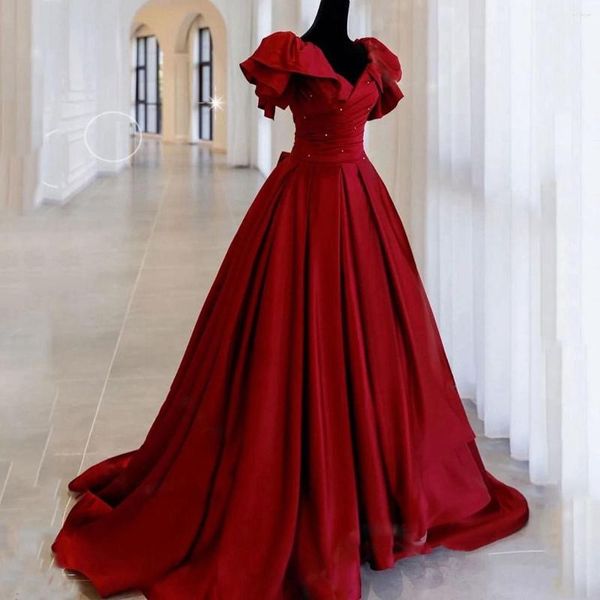 Partykleider Rotes elegantes Ballkleid mit langen Herzausschnitten und Rüschenärmeln Ballkleid in Übergröße für Damen, Abend, formelle Anlässe, Heimkehrkleider