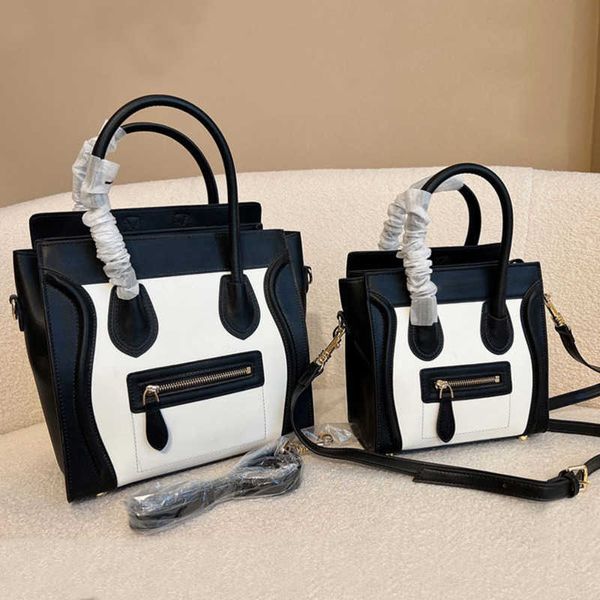 20/26 Cm Mini Tote Bag Nano Crossbody Shopping Bags Smiling Face Handbags Two-tone Small Purse Cowhide Genuine Leather Casual Totes Open