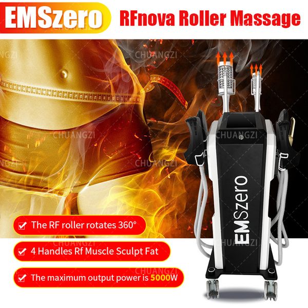 EMSZERO Roller Massage 7-in-1 Fat Reducer 14 Tesla 4 Handle 2 Roller EMS RF Slimming Machine And Roller Certificate CE