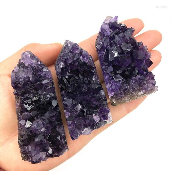 Figurine decorative Beautiful 1PC Top Quality Uruguary Viola scuro Ametista Cluster Geode Point Tower Chakra Cristalli di quarzo naturale