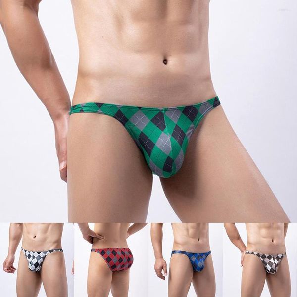 Mutande Intimo uomo sexy Perizoma G-String Plaid U Pouch Slip Cuecas Gay Tanga Bikini Hombre Latex Uomo Lingerie