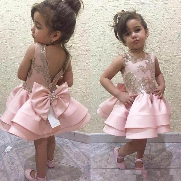 Девушка платья атласным цветом для свадеб с блестками Applique Kids Formal Pageant Prom Prom Первая священная вечеринка причастия