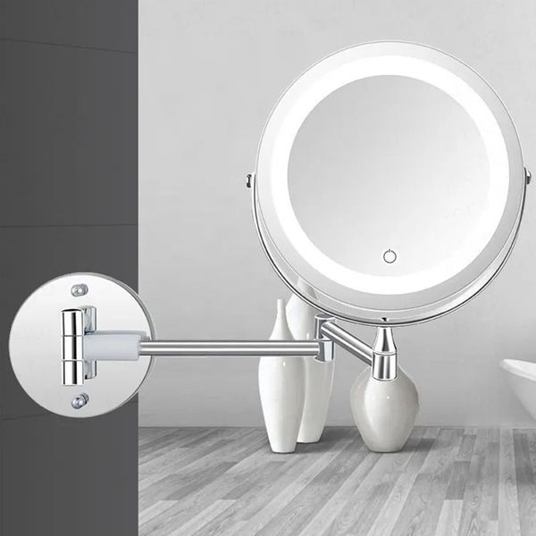 Specchi di trucco a LED con specchio da touch vanity a parete pieghevole leggera ingranditore a doppio lato specchi da bagno regolabili luminosi