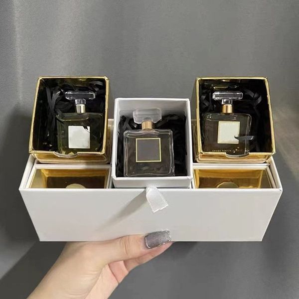Kadın Parfüm 3pcs Hediye Kutusu Set Tütsü Koku Kokusu Lady 7.5ml No.5 Çift CO/CO MADEMOiselle Parfümler Kiti Cam Şişe Hızlı Ücretsiz Teslimat