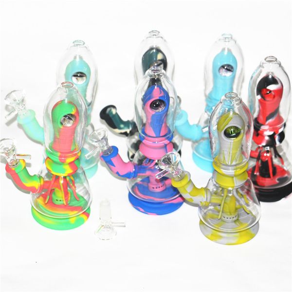 7,8 '' Eye Glass Gomblor Water Pipes Shisha Hookah fumando bong di tabacco tamponi a piattaforma silicone tubo a mano cattura di cenere