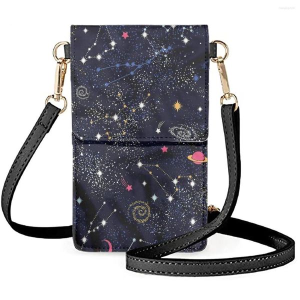 Bolsas noturnas Forudesigns estrelas do céu noturno unissex molho de molho de celular nebuloso nebulosa galáxia mensageiros satchel purse feminina simples