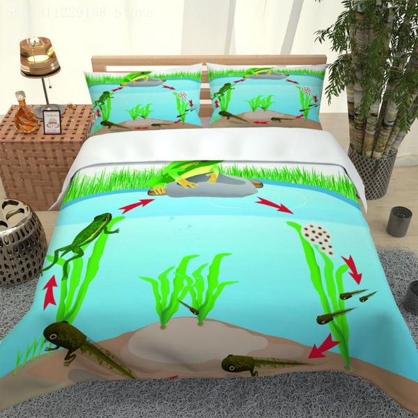 Set di biancheria da letto Little Frog Print Set Copripiumino animale 3D Teen Kid Letto realistico 3 pezzi Tessili per la casa Green Luxury