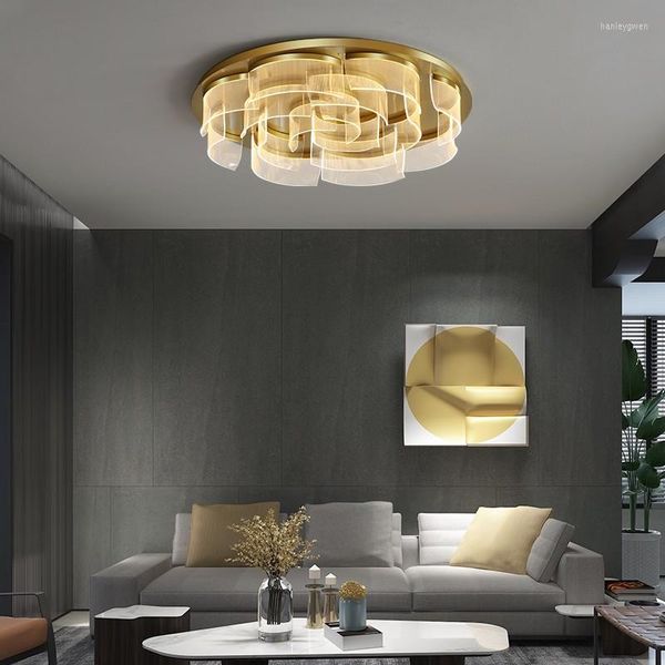 Plafoniere Sala da pranzo Soggiorno Lampada a LED Lampada guida a luce rotonda creativa Apparecchi per studio Camera da letto Pannello postmoderno dorato per interni