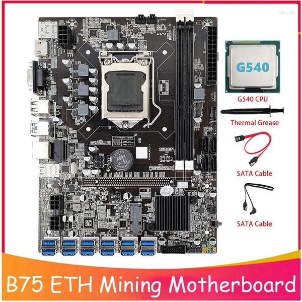 Motherboards -B75 BTC Mining Motherboard mit SATA-Kabel G540 CPU LGA1155 12XPCIE zu USB MSATA DDR3 B75