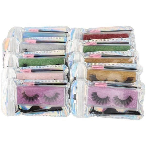 Falsche Wimpern 3D-Lash-Color-Paketbox mit Wimpernzange und kleiner Bürste Dickes natürliches Make-up Großhandel Wimpernverlängerungs-Kit Dh5T0