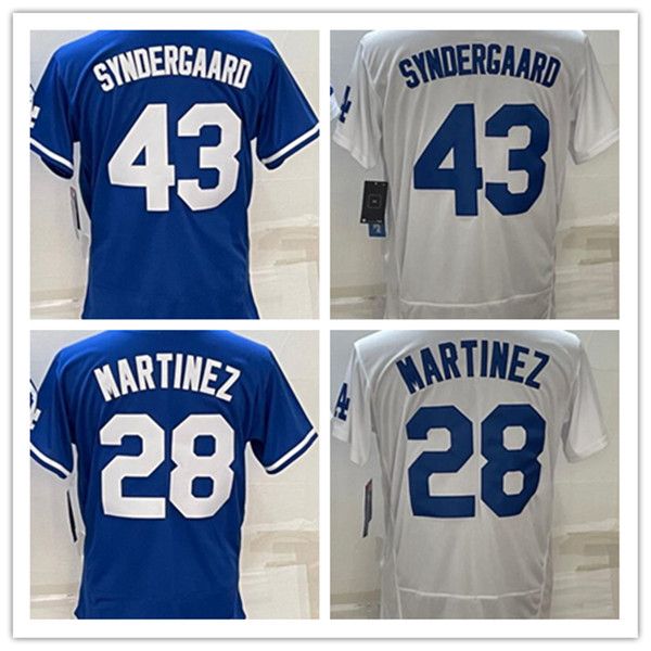 La Noah Syndergaard 43 Martinez 28 camisas de beisebol de camisa Botão de cor azul branca Button Up Men Tamanho S-xxxl Mix de costura e combine todas as camisas