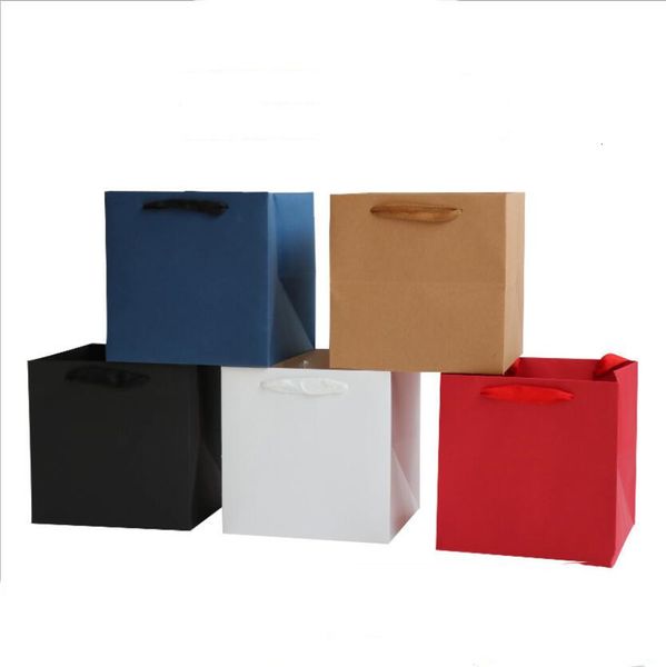 Geschenkpapier 20 Stück Weiß/Schwarz/Kraft/Rot Farbe Papier Geschenktüte mit Griff Quadratische Topfblumentüte Papierbox Verpackung 230301