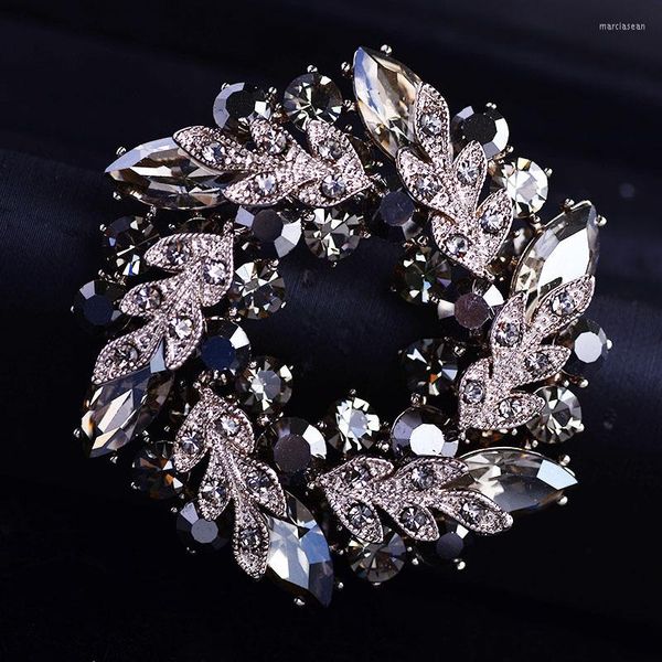 Broschen Retro Elegante Kranz Brosche Kristall Strass Pins Hochzeit Broschen Für Brautstrauß Kleid Schärpe Broche Schmuck Geschenk