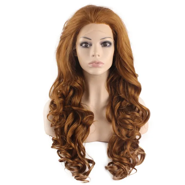 Long Gold Blonde Wig Wavy Resistente ao Calor Sintético Lace Front Wig para Mulheres Africanas/ Negras