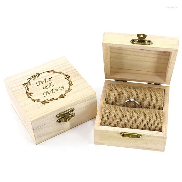 Bolsas de jóias Supplies de casamento Moda de madeira rústica Caixa de anel romântico Sr. Mrs Carty Bearer Caso
