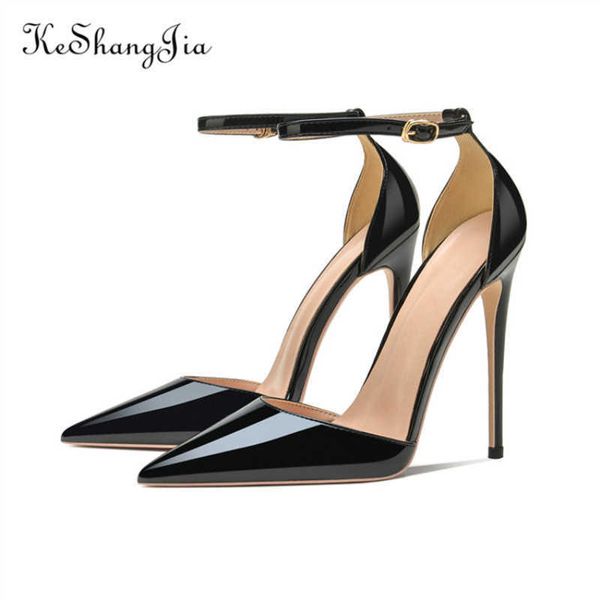 Robe Keshangjia cuir verni femmes bride à la cheville pompes à talons aiguilles bout pointu chaussures à talons hauts sexy 8 cm 10 cm 12 cm personnaliser 3346L230301