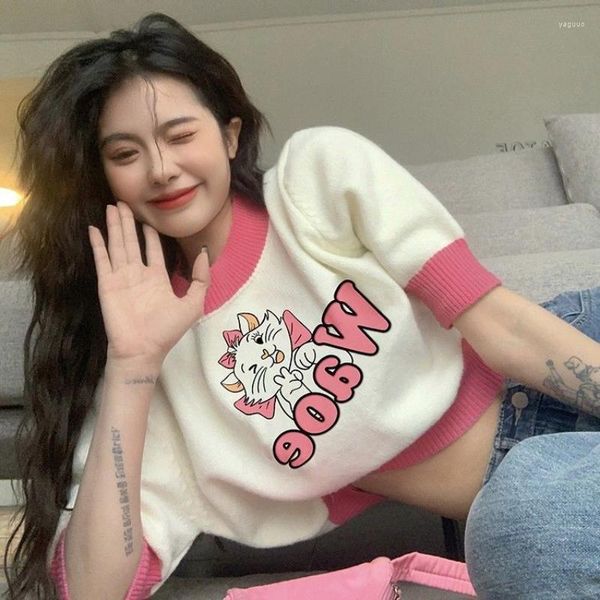 Женские блузки сладкие милые топы летняя женщина 2023 Корейская модная вязаная футболка