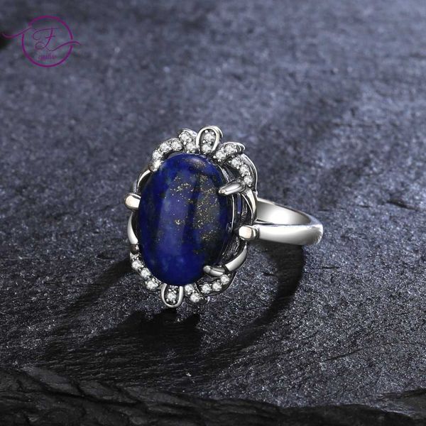 Cluster Ringe 925 Sterling Silber Ringe Vintage 10*14MM Natürlicher Lapislazuli Ring für Frauen Mondstein Labradorit Schmuck Großhandel G230228