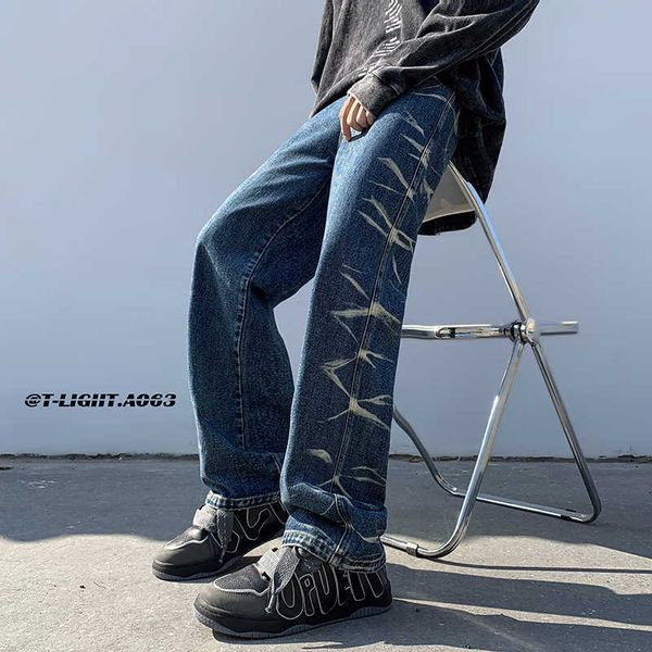 Jeans da uomo Plus Size 5XLM High Street Tiedye Jeans Uomo Pantaloni denim dritti Tendenza moda Pantaloni Jean Uomo Casual Bello BF Abbigliamento Z0301