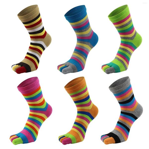 Damensocken mit Spitze, bunt gestreift, fünf Finger, Regenbogen-Baumwolle, feuchtigkeitsableitend, atmungsaktiv, sportlich, Crew-Passform, EU 36–40