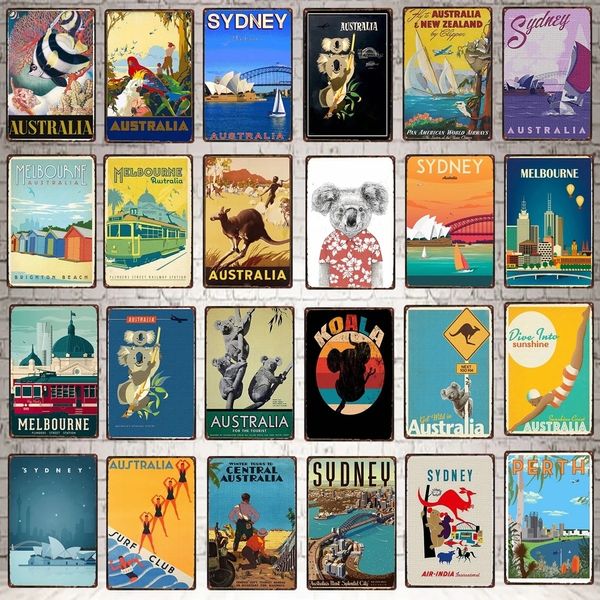 Vintage Travel Art Resim Metal Poster Teneke İşaret Melbourne City Avustralya Metal Retro Signs Wall Pub Cafe Home Craft Beach House kişiselleştirilmiş dekor boyutu 30x20cm W02